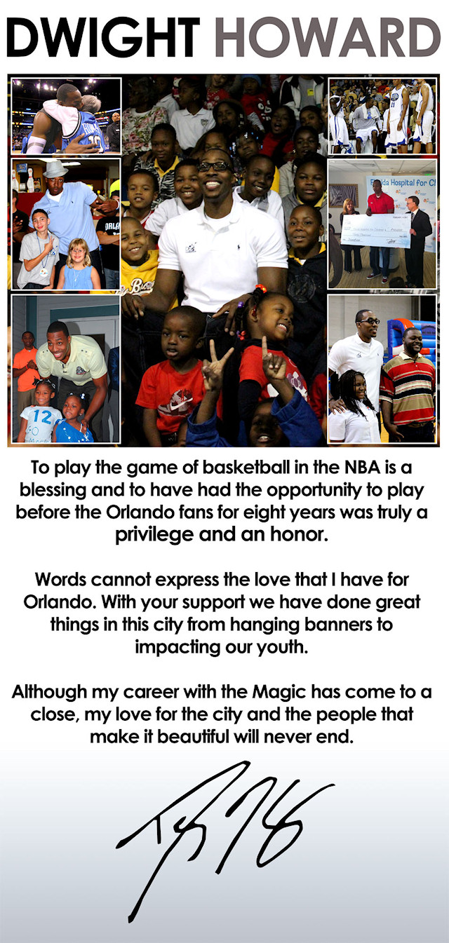 Dwight Howard remercie le public du Magic