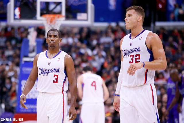 25 October 2013: Los Angeles Clippers point guard Chris Paul (3) is seen next to Los Angeles Clippers power forward Blake Griffin (32) during the Sacramento Kings 110-100 victory over the Los Angeles Clippers at the Staples Center, Los Angeles, California, USA.