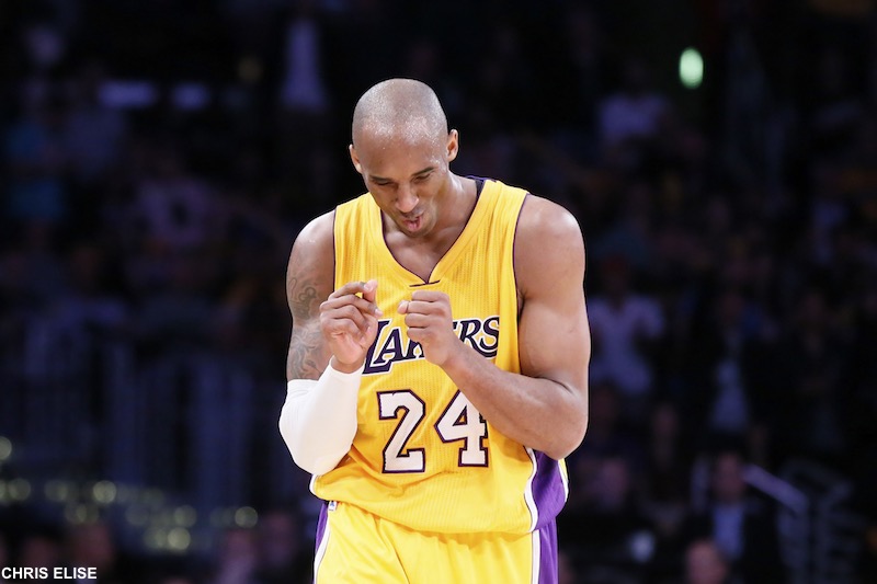 15 January 2015: Los Angeles Lakers guard Kobe Bryant (24) rects during the Cleveland Cavaliers 109-102 victory over the Los Angeles Lakers, at the Staples Center, Los Angeles, California, USA.