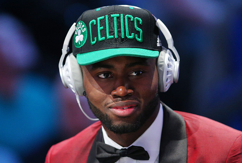 Jun 23, 2016; New York, NY, USA; Jaylen Brown (California) is interviewed after being selected as the number three overall pick to the Boston Celtics in the first round of the 2016 NBA Draft at Barclays Center. Mandatory Credit: Jerry Lai-USA TODAY Sports
