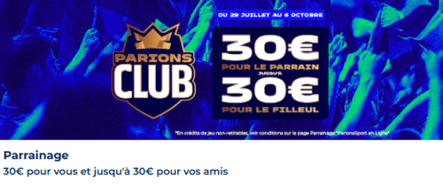 programme de parrainage Parions Sport gagner jusqu’à 60€ crédits de jeu