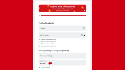 formulaire d'Inscription Bet clic