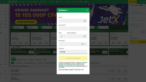Réalisez votre inscription depuis l'APK Premier Bet