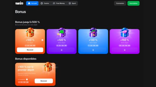 Gagnez jusqu'à 500 % de bonus sur l'ensemble de vos 4 premiers dépôts avec 1win