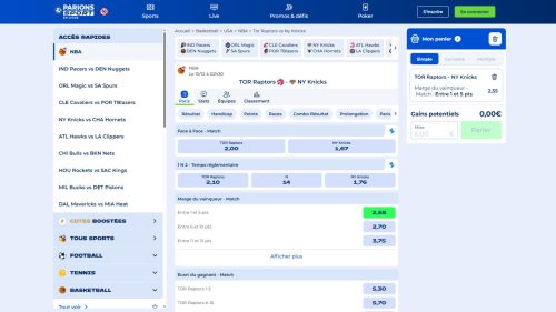 Pariez sur les cotes de Toronto Raptors New Yorks Knicks avec Parions Sport