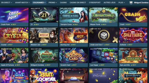 ColdGames sur Coldbet : jeux exclusifs, roulette africaine et courses virtuelles avec rollover bonus."
