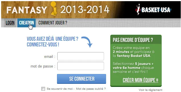 Création d'une équipe