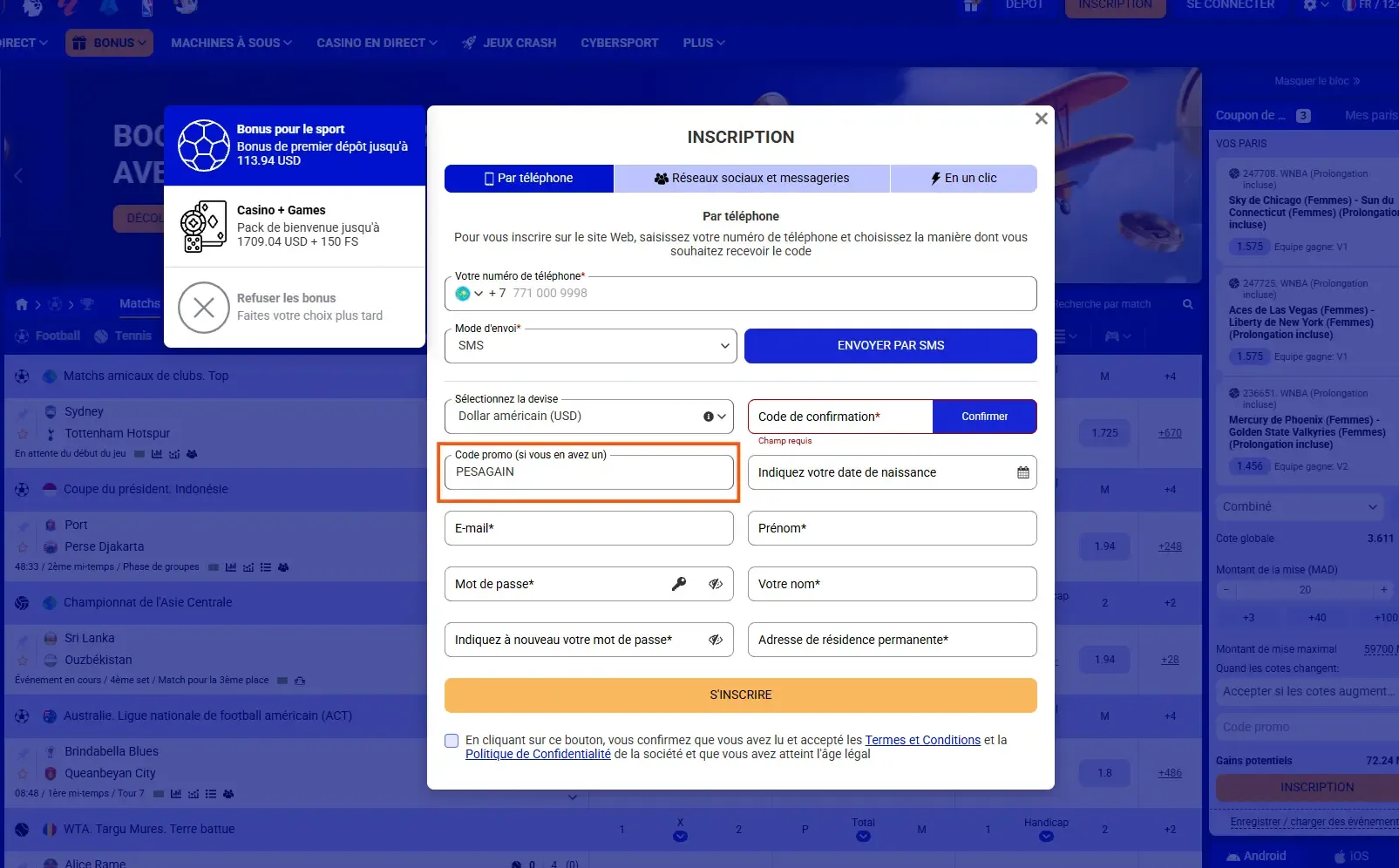 Inscription PariPesa pour ouvrir un nouveau compte avec le code PESAGAIN