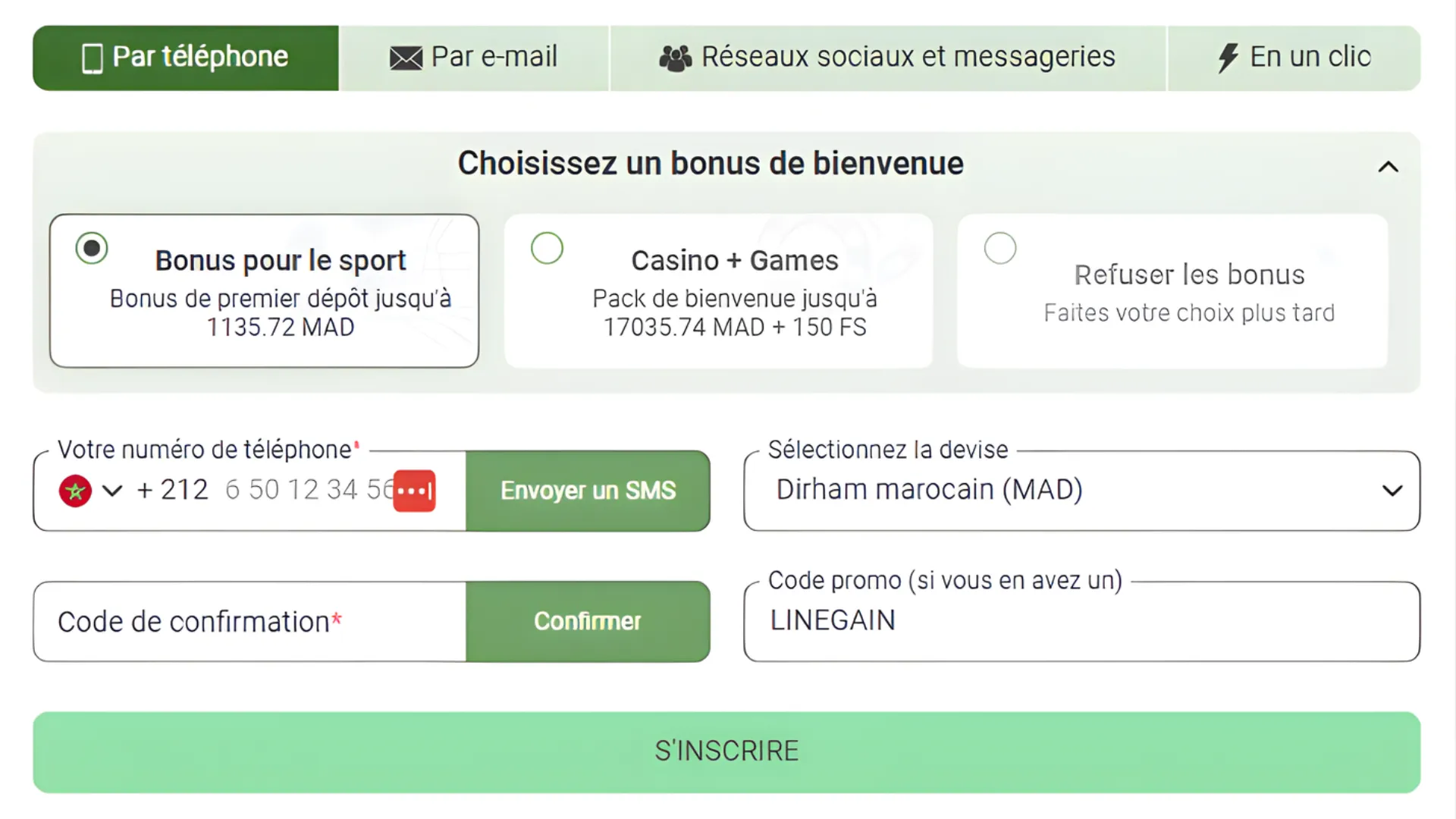 S'inscrire avec le code promo Linebet au Maroc