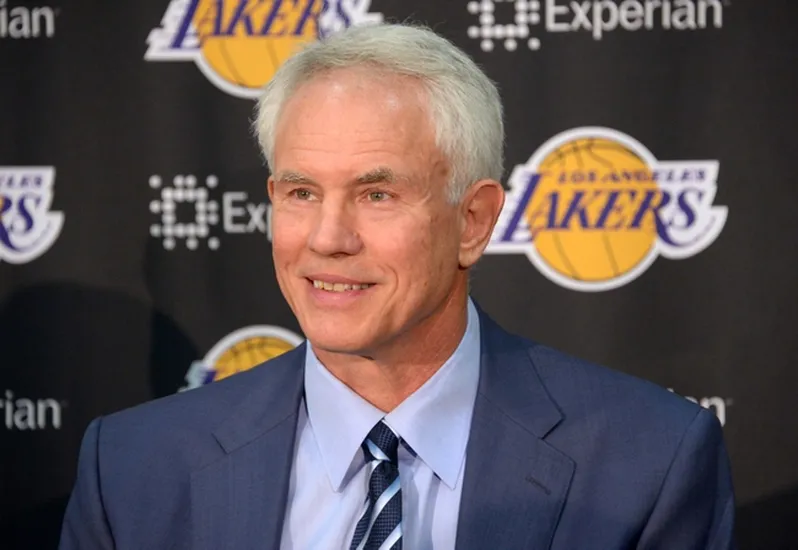 Jul 29, 2014; El Segundo, CA, USA; Los Angeles Lakers general manager Mitch Kupchak at press conference to announce Byron Scott (not pictured) as coach at press conference at Toyota Sports Center. Mandatory Credit: Kirby Lee-USA TODAY Sports