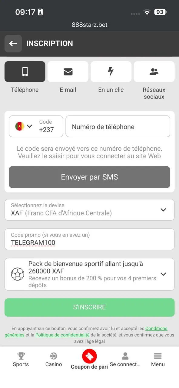 Inscription code promo 888starz