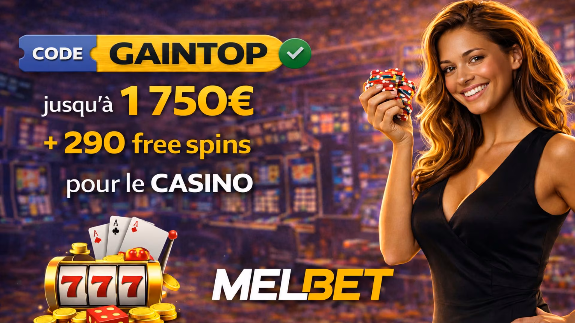 Code bonus Melbet casino GAINTOP avec bonus casino jusqu’à 1750 € et 290 free spins