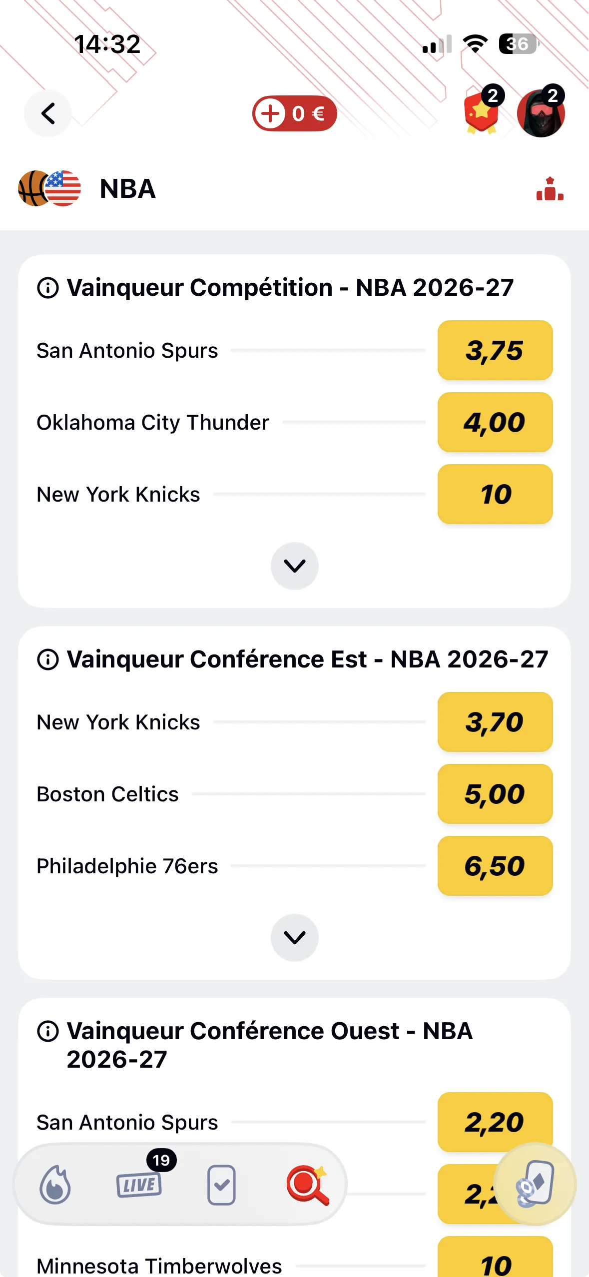 Les cotes des marchés NBA sur Betclic