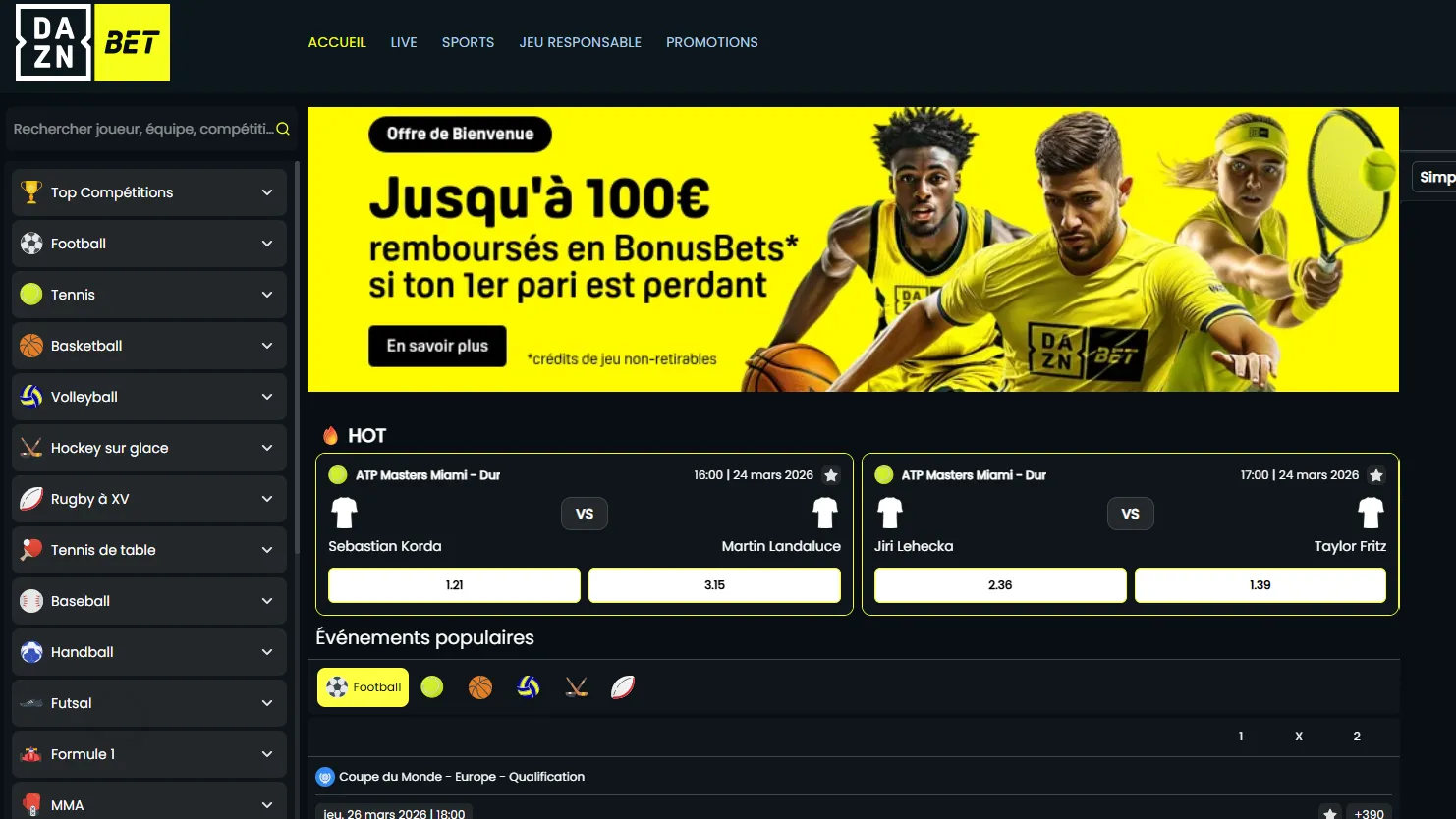 Le bonus proposé par DaznBet aux nouveaux inscrits