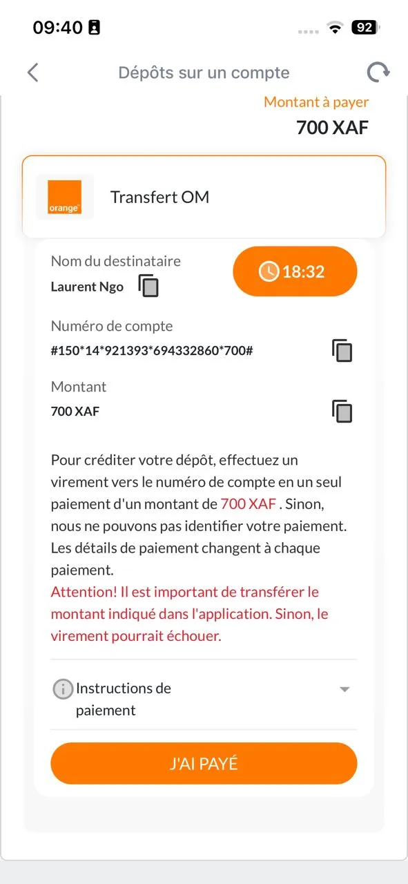 Page dépot via Orange Money sur 888starz