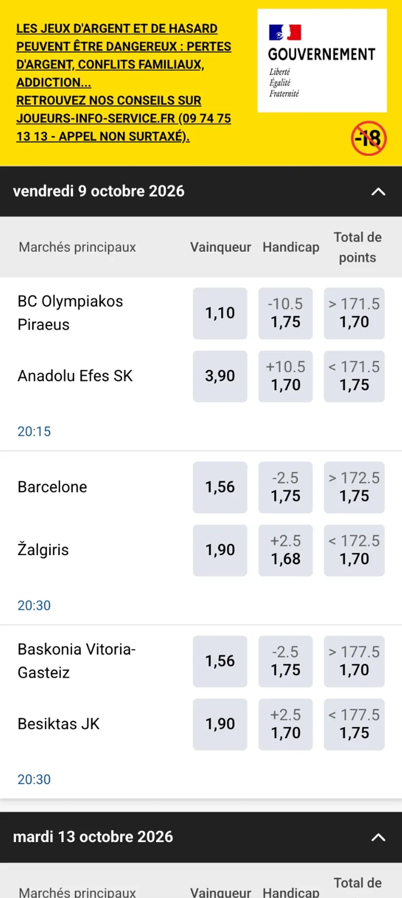 Matchs d'EuroLigue sur PokerStars Sport