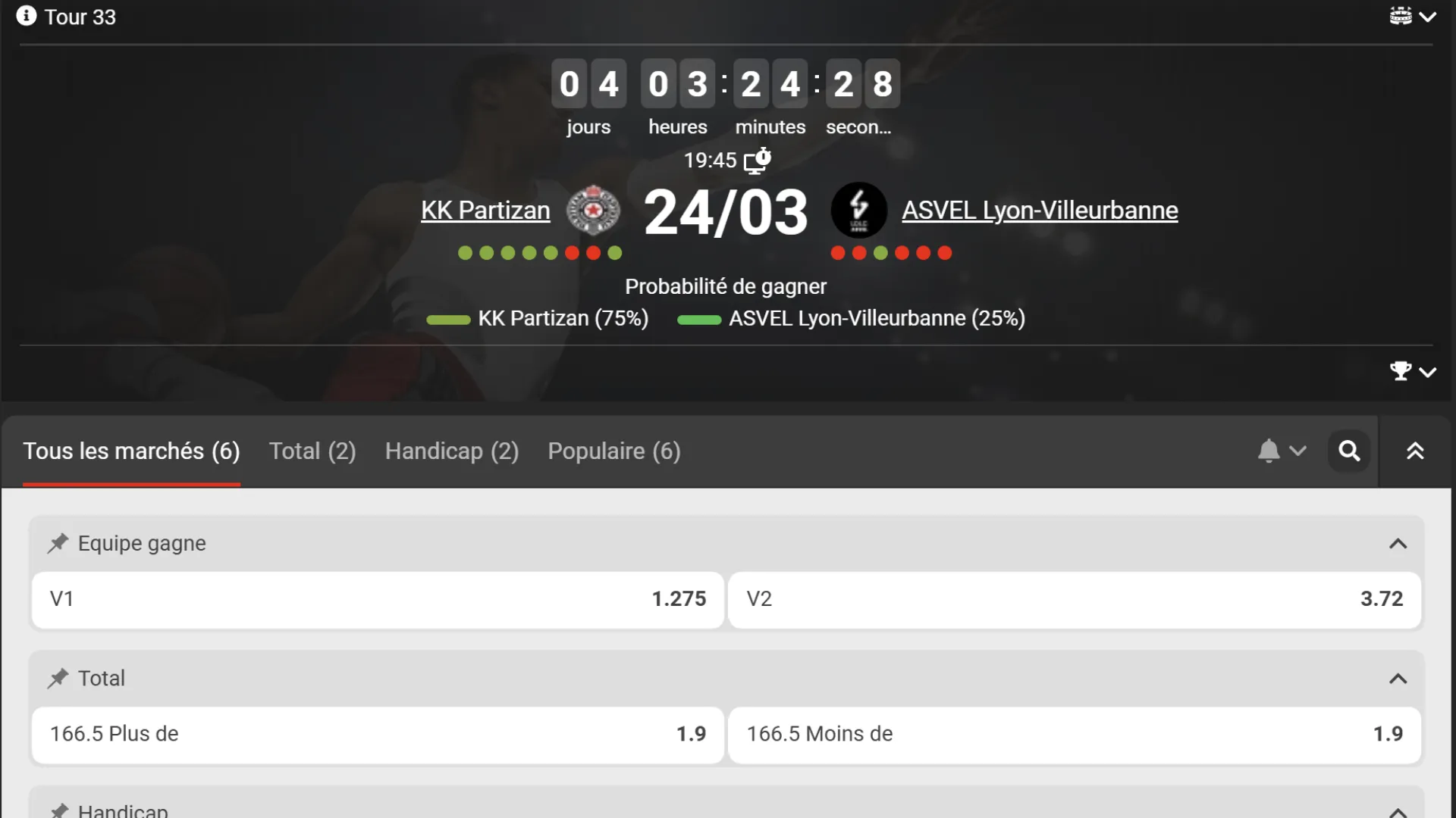 Code promo 888starz pour Partizan Belgrade contre ASVEL en Euroligue à la Stark Arena.