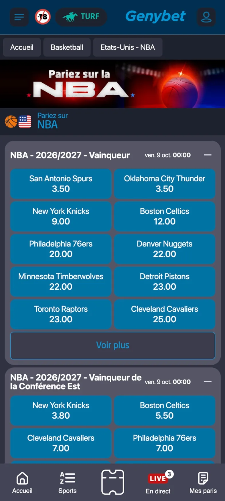 Marchés NBA déjà disponibles sur GenyBet avec les SPURS et les Thunder favoris le 22 juillet
