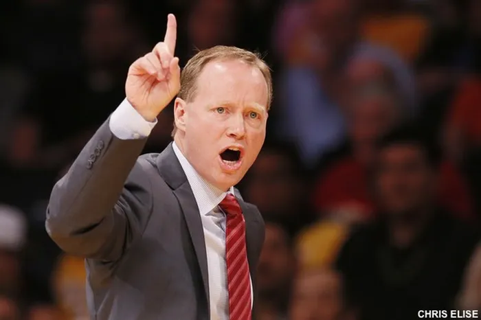 03 November 2013: Atlanta Hawks head coach Mike Budenholzer is seen during the Los Angeles Lakers 105-103 victory over the Atlanta Hawks at the Staples Center, Los Angeles, California, USA.