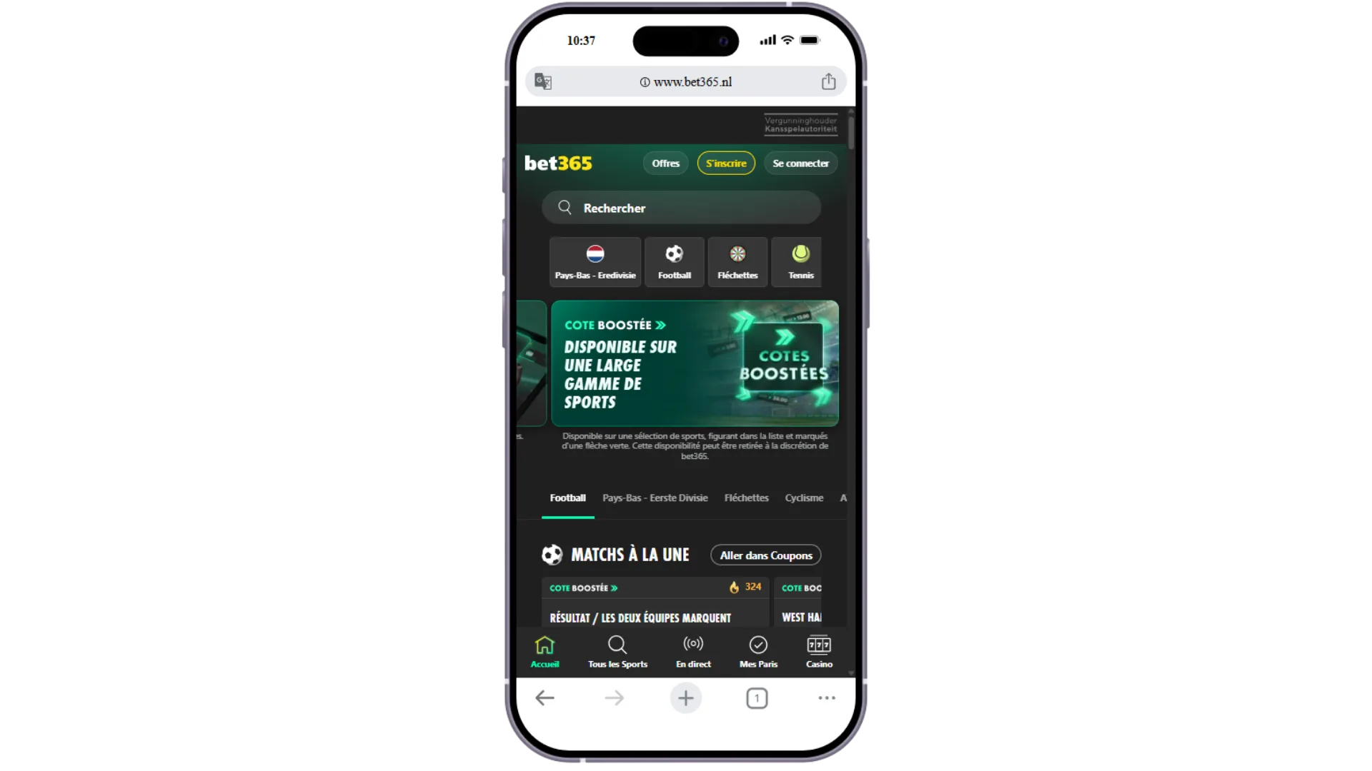 Fonctionnalités cotes boostées sur Bet365