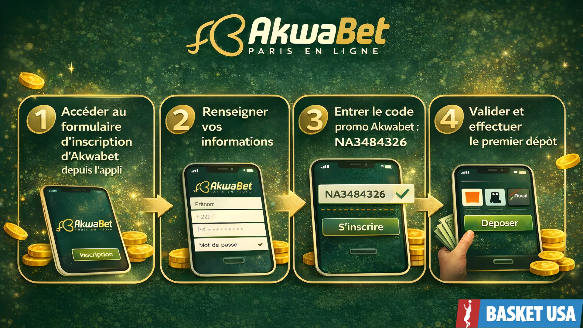 Etapes inscription appli Akwababet telecharger APK Android