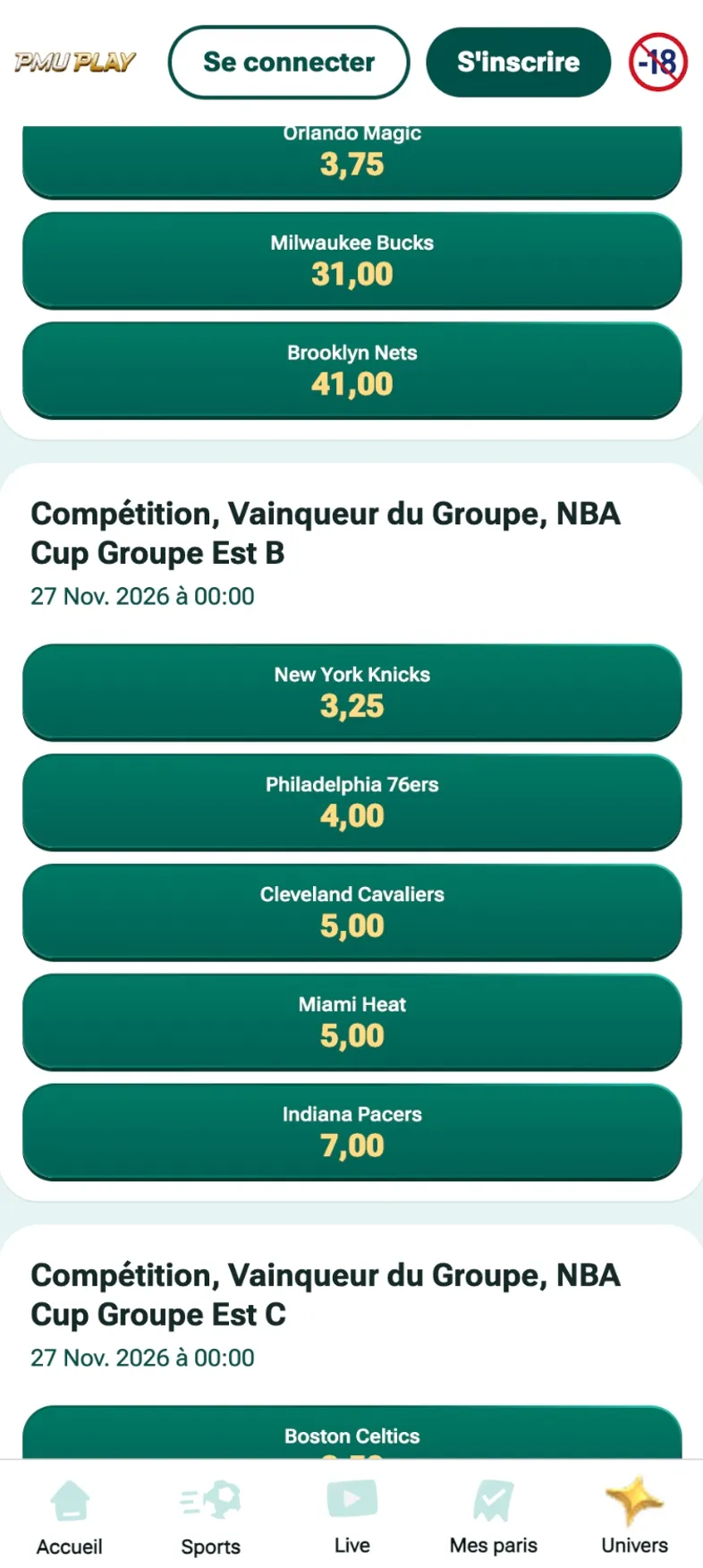 Marché disponibles avant le début de la NBA Cup sur PMU Play