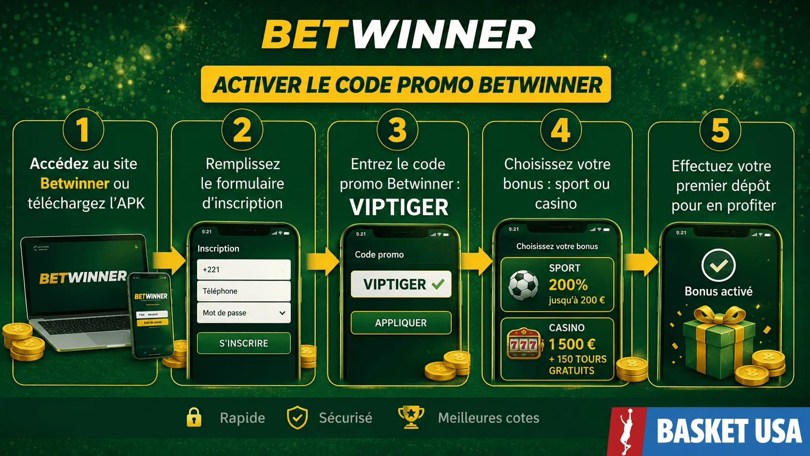 Étapes inscription Betwinner avec le code promo