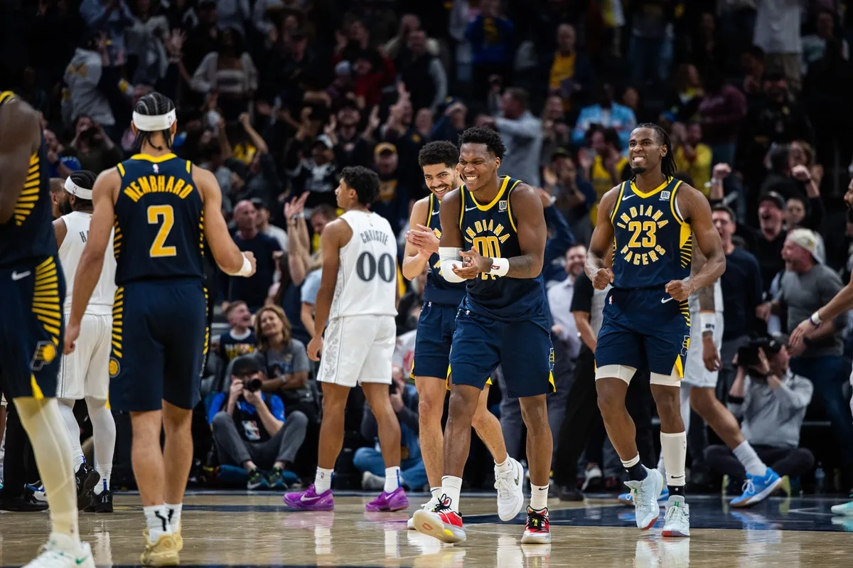 La joie des Pacers face aux Mavericks