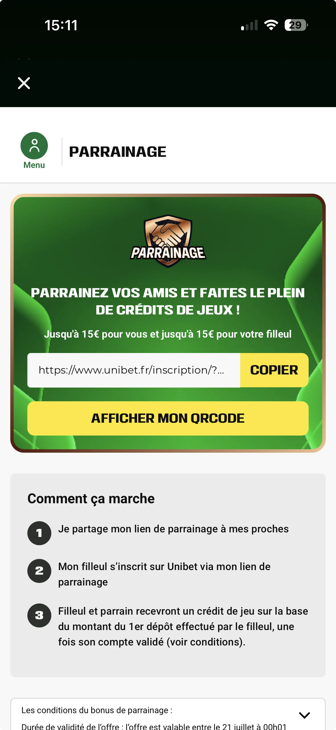 Le parrainage sur Unibet