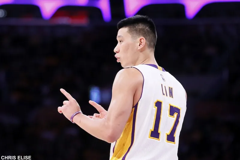 23 November 2014: Los Angeles Lakers guard Jeremy Lin (17) is seen during the Denver Nuggets 101-94 overtime victory over the Los Angeles Lakers, at the Staples Center, Los Angeles, California, USA.
