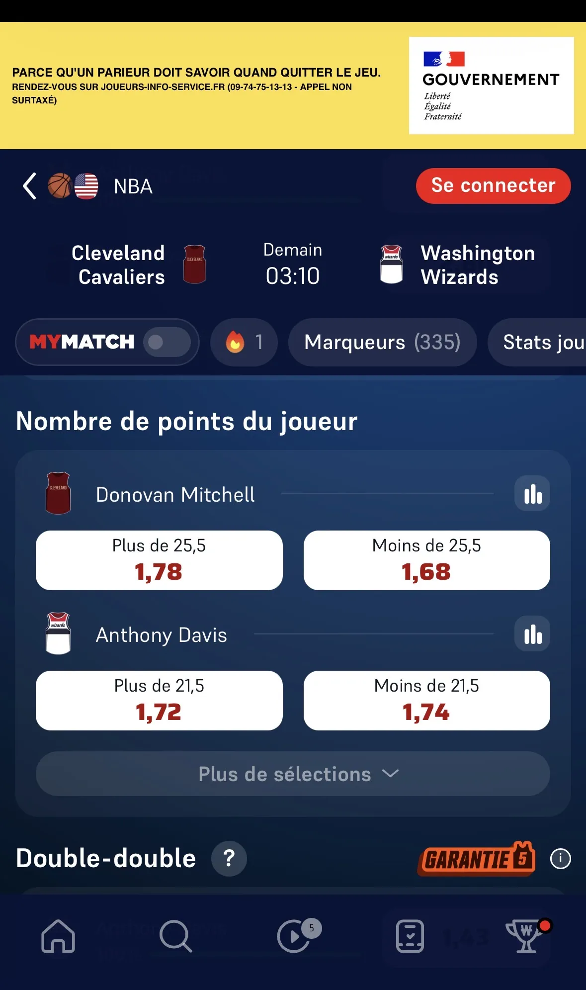 Cotes Winamax sur le marché Cavaliers-Wizards relevé le 28 octobre 2026 (2/2)