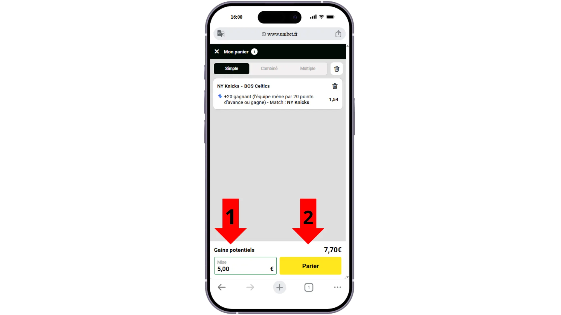 Valider sur pari +20 gagnant