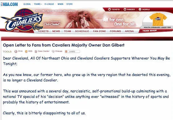 Lettre de Dan Gilbert