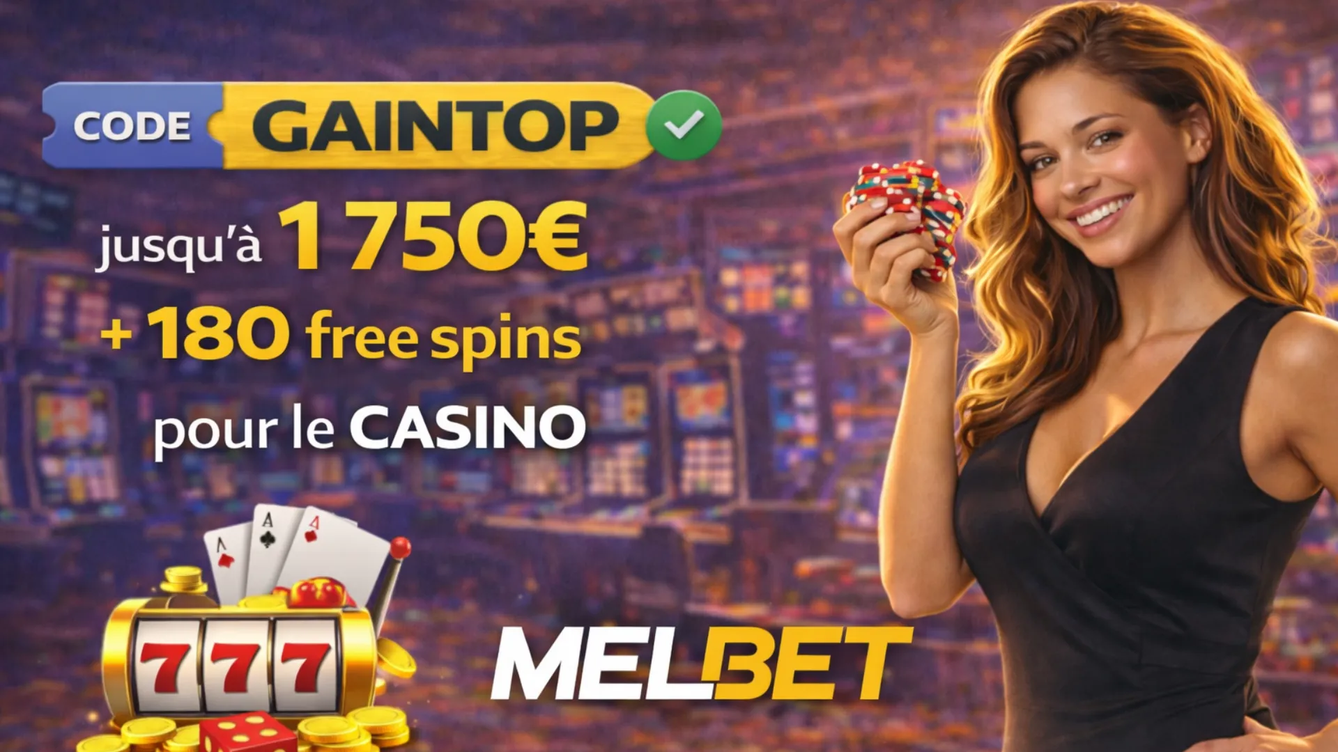 Code bonus Melbet casino GAINTOP avec bonus casino jusqu’à 1750€ et 180 free spins