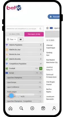 Fonctionnalités application Bet223 paris live cash out notifications