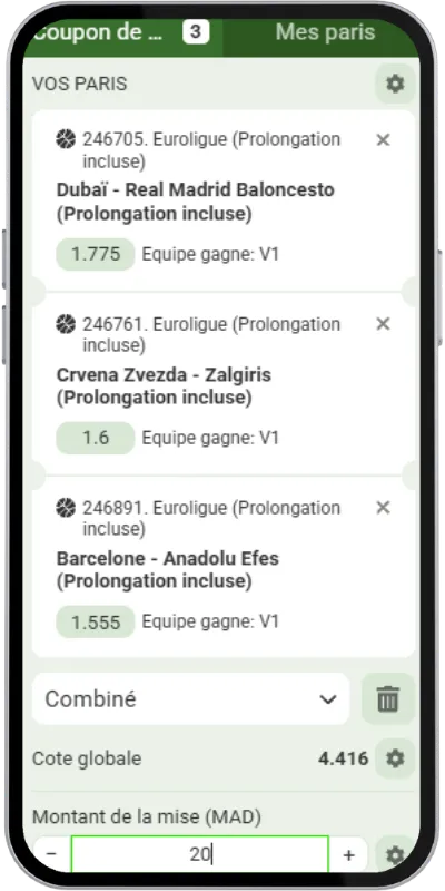 Ticket combiné sur l'Euroligue avec le code promo Linebet