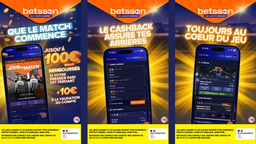 L'interface de l'application Betsson permet d'accéder au cashback et autres promotions