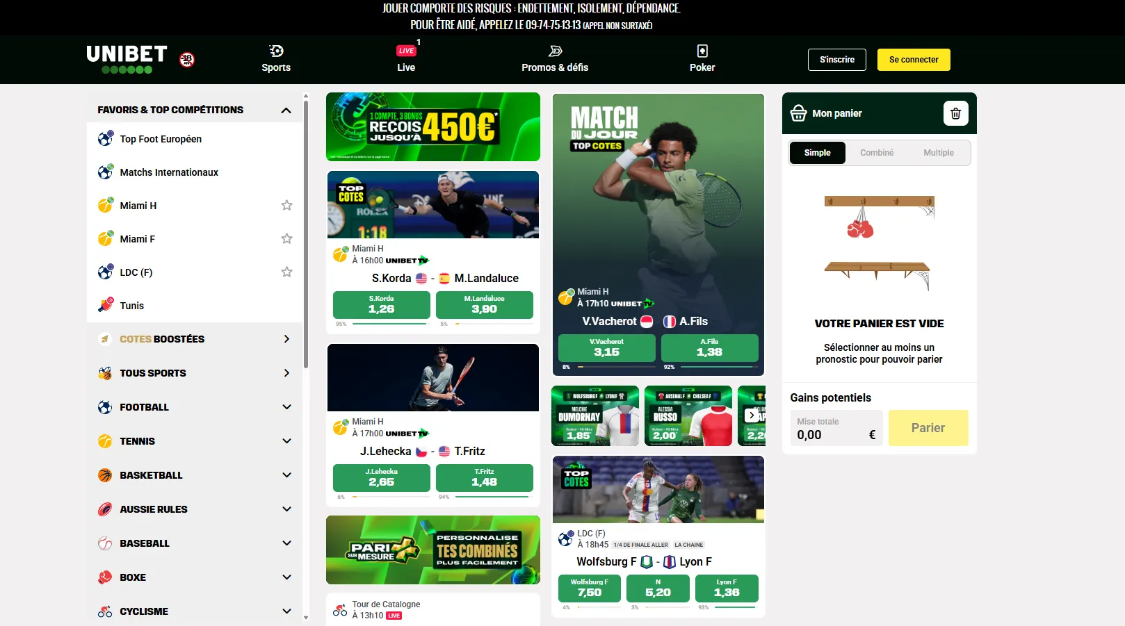 Page d'accueil du nouveau site Unibet