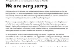 Racisme : la lettre d’excuses des Hawks à destination de leurs fans