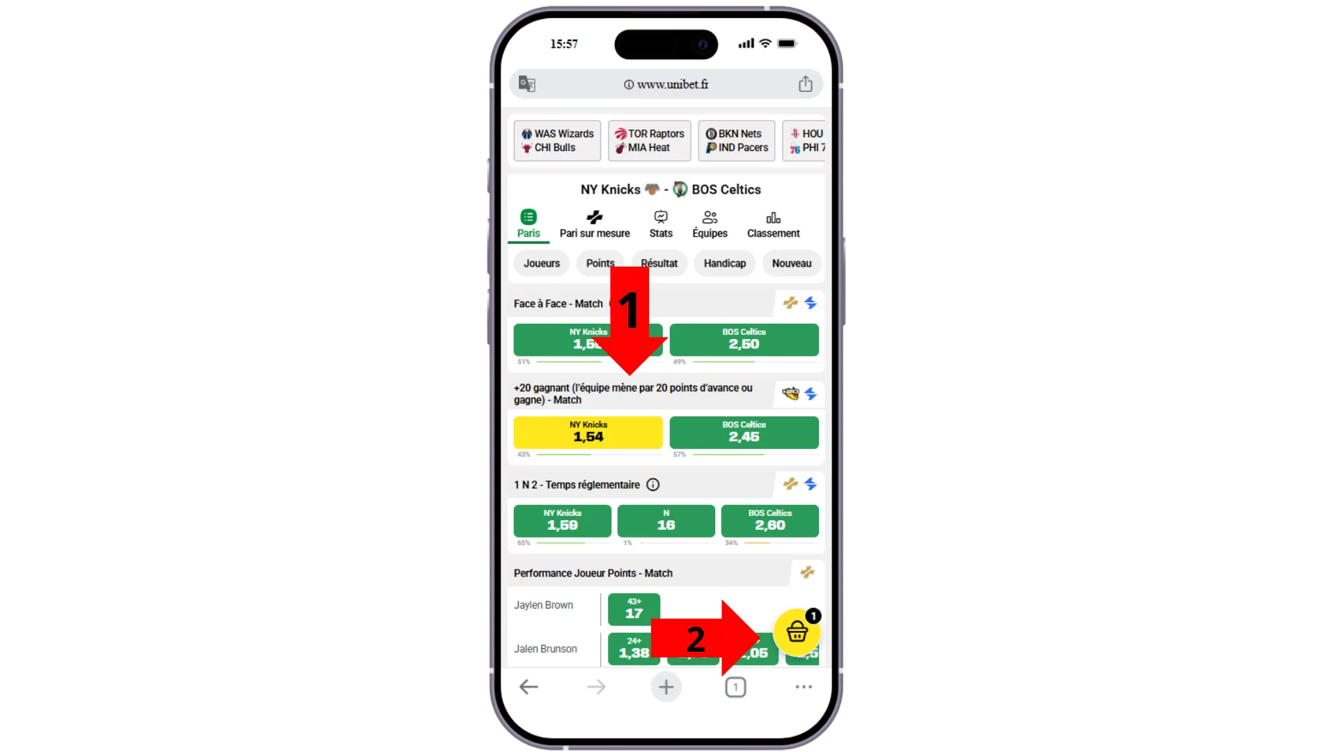 Marché de pari +20 gagnant sur Unibet