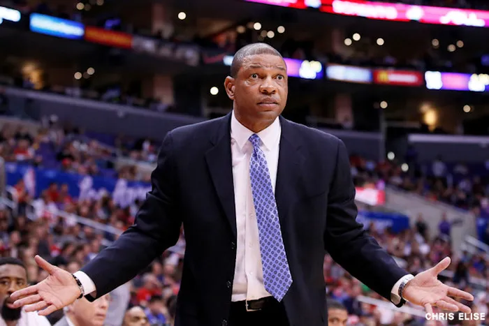 23 November 2013: Los Angeles Clippers head coach Doc Rivers reacts during the Los Angeles Clippers 103-102 victory over the Sacramento Kings at the Staples Center, Los Angeles, California, USA.