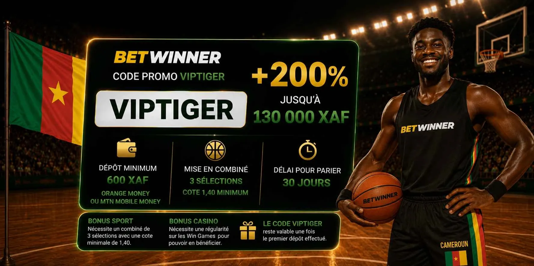 Bonus jusqu'à 130 000 XAF avec le code promo Betwinner
