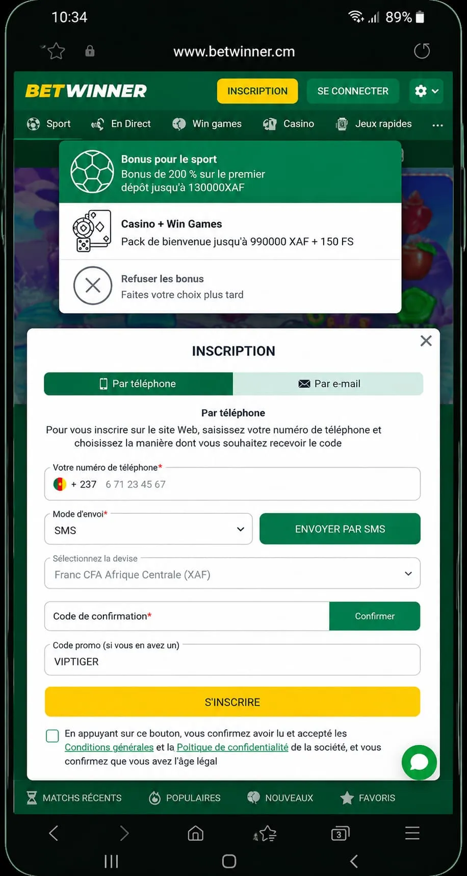 S'inscrire sur Betwinner, sélectionnez le bonus sport et entrez le code promo BetWinner pour parier sur la NBA.