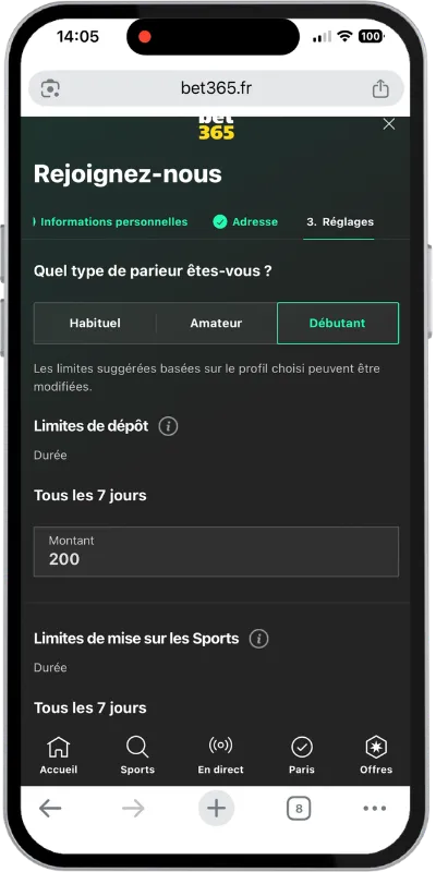 Limites de jeu sur Bet365 en France