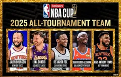 Karl-Anthony Towns avec Jalen Brunson dans l’équipe type de la NBA Cup