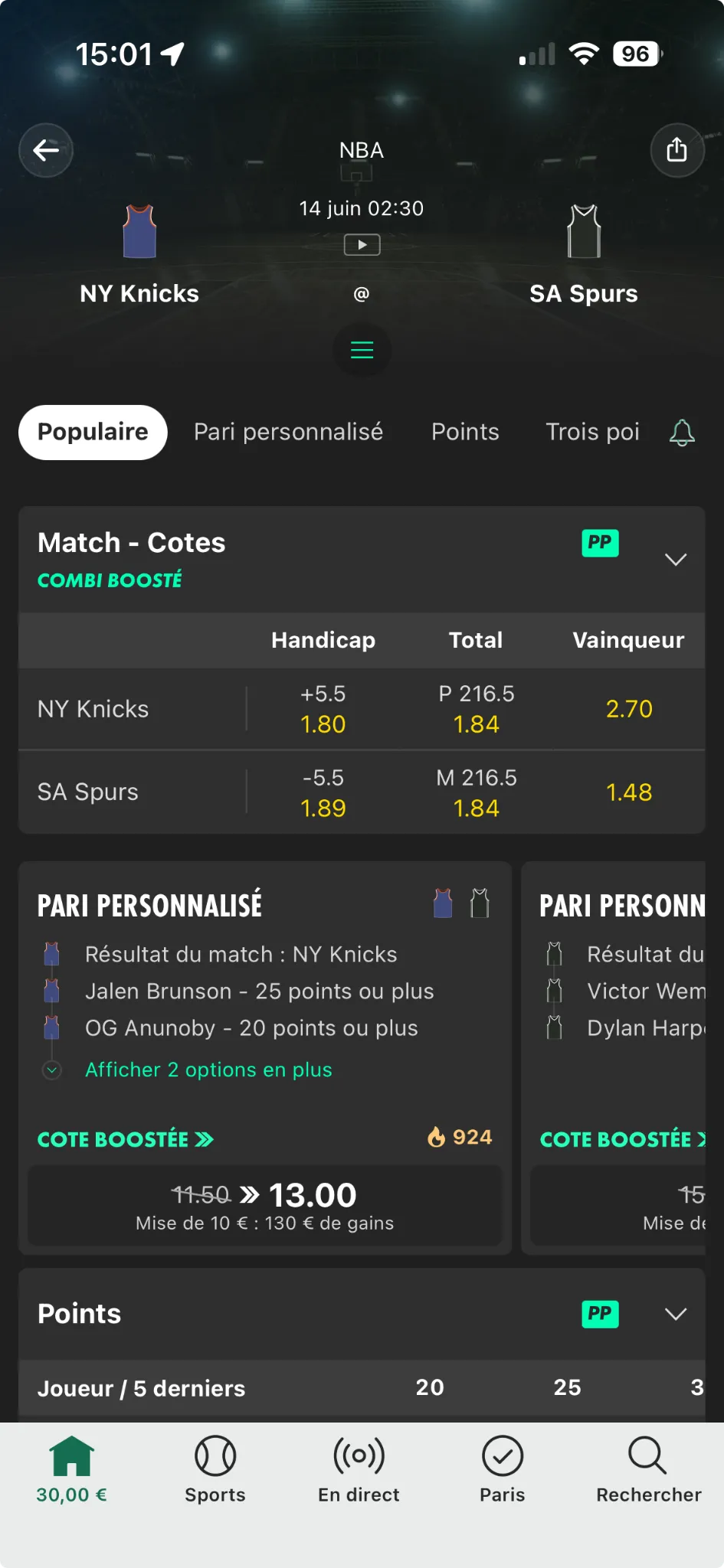 Les marchés ouverts sur bet365 pour le match 5 des Finals