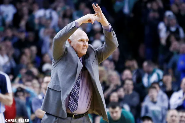 10 February 2013: Denver Nuggets head coach George Karl calls a time out during the Boston Celtics 118-114 3OT victory over the Denver Nuggets at the TD Garden, Boston, Massachusetts, USA.