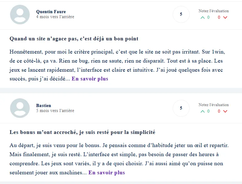 Avis 1win des utilisateurs sur le site Revieweek