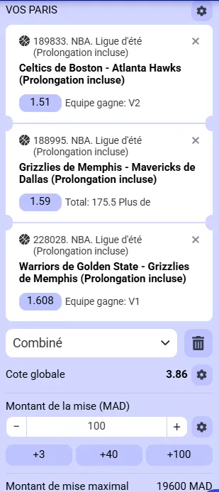 Le combiné de matchs pendant la NBA Summer League avec cotes minimum de 1,40 pour bonus sport Paripesa