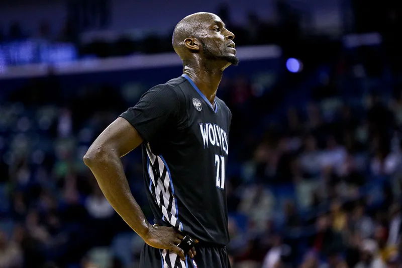 Jan 19, 2016; New Orleans, LA, USA; Minnesota Timberwolves forward Kevin Garnett (21) against the New Orleans Pelicans during the second quarter of a game at the Smoothie King Center. Mandatory Credit: Derick E. Hingle-USA TODAY Sports